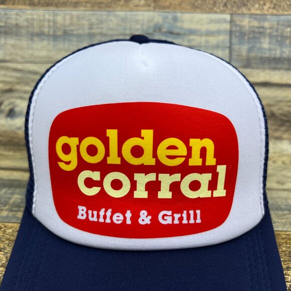 Golden Corral Buffet & Grill Retro Restaurant Unisex Trucker Hat Navy Snapback - Picture 3 of 7